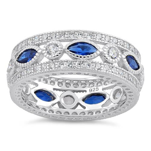 Sterling Silver Eternity Marquise & Round Blue Spinel CZ Ring