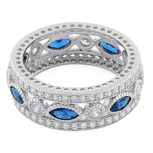 Sterling Silver Eternity Marquise & Round Blue Spinel CZ Ring