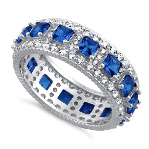 Sterling Silver Eternity Princess Cut Blue Spinel CZ Ring