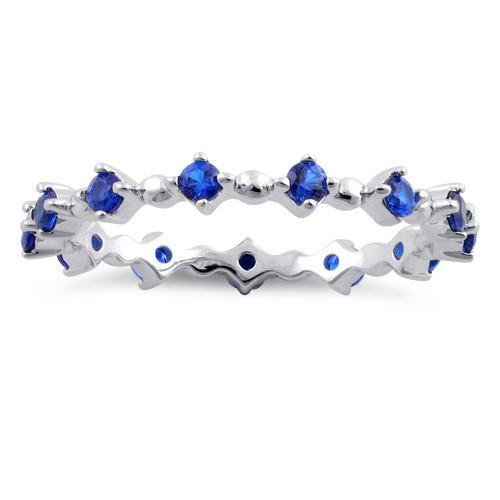 Sterling Silver Eternity Thin Blue Spinel CZ Ring