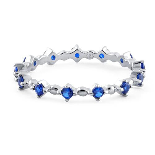 Sterling Silver Eternity Thin Blue Spinel CZ Ring
