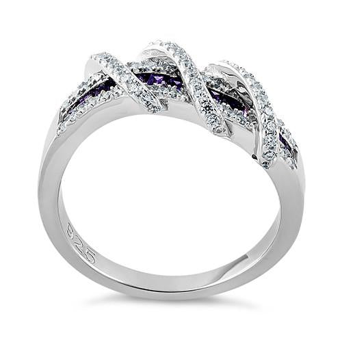Sterling Silver Twisted Amethyst CZ Ring