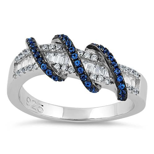 Sterling Silver Exotic Twisted Blue Spinel CZ Ring
