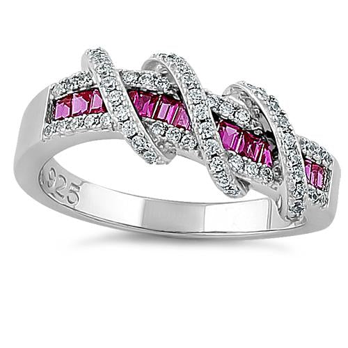Sterling Silver Exotic Twisted Ruby-tone CZ Ring
