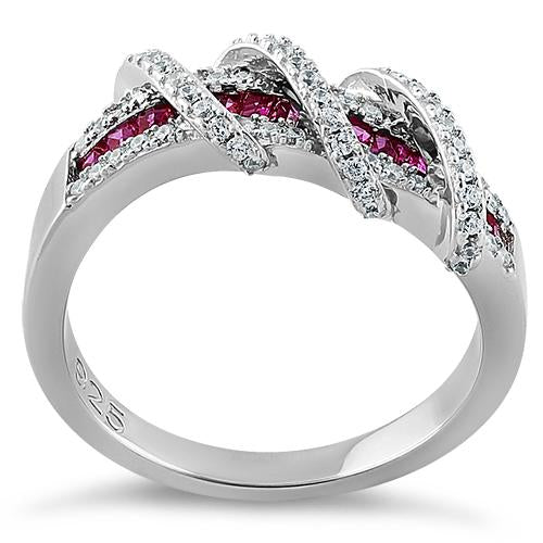 Sterling Silver Exotic Twisted Ruby-tone CZ Ring