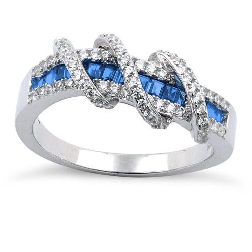 Sterling Silver Exotic Twisted Blue CZ Ring