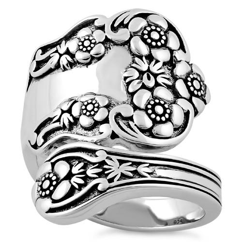 Sterling Silver Extravagant Flower Spoon Ring