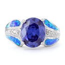 Sterling Silver Extravagant Lab Opal Tanzanite CZ Ring