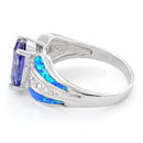 Sterling Silver Extravagant Lab Opal Tanzanite CZ Ring