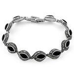 Sterling Silver Eye Marquise Black Onyx Marcasite Bracelet