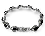 Sterling Silver Eye Marquise Black Onyx Marcasite Bracelet