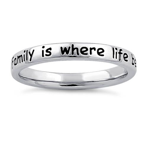Sterling Silver "Family is where life begins & love never ends" Ring