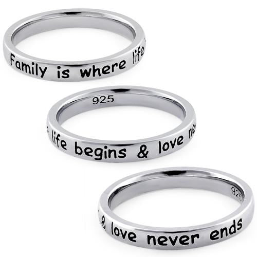 Sterling Silver "Family is where life begins & love never ends" Ring