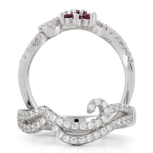 Sterling Silver Fancy Ruby Flower CZ Set Ring