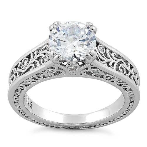 Sterling Silver Filigree Round CZ Ring