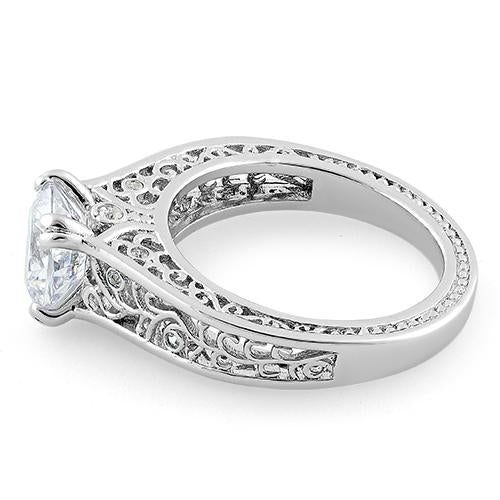 Sterling Silver Filigree Round CZ Ring