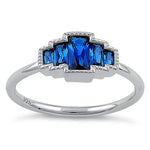 Sterling Silver Five Radiant Cut Blue Spinel CZ Ring