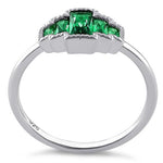 Sterling Silver Five Radiant Cut Emerald CZ Ring