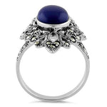 Sterling Silver Fleur de Lis Blue Lapis Marcasite Ring