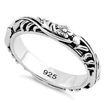 Sterling Silver Floral 3.5mm Band Ring