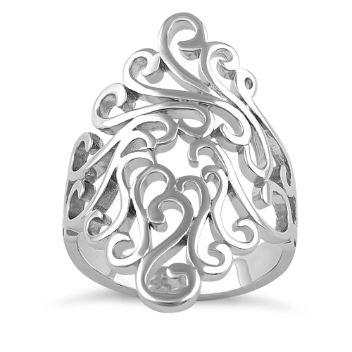 Sterling Silver Floral Wave Ring