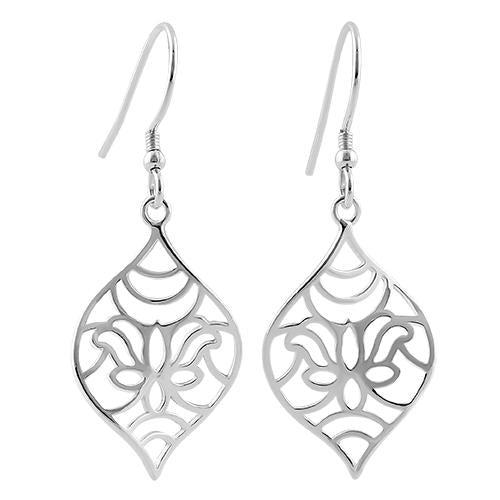 Sterling Silver Flower Drop Hook Earrings