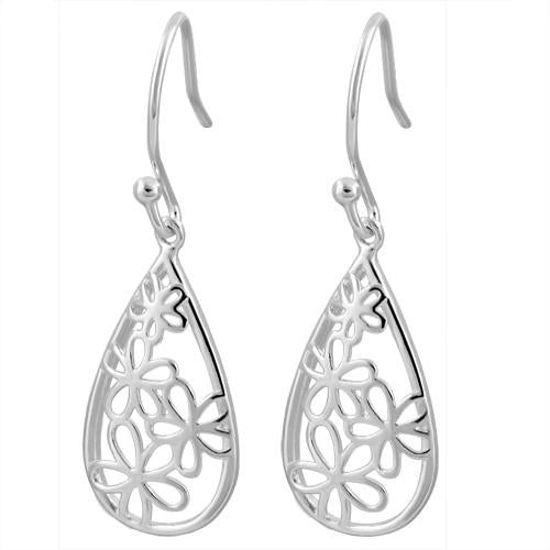 Sterling Silver Flower Hook Earrings
