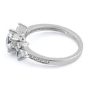 Sterling Silver Flower Leaves Clear CZ Ring