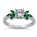 Sterling Silver Flower Leaves CZ Ring