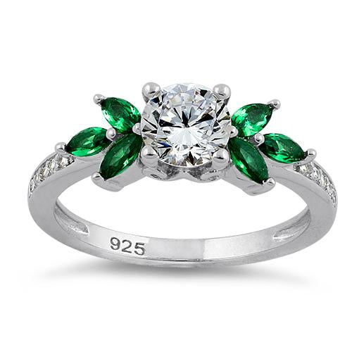 Sterling Silver Flower Leaves CZ Ring