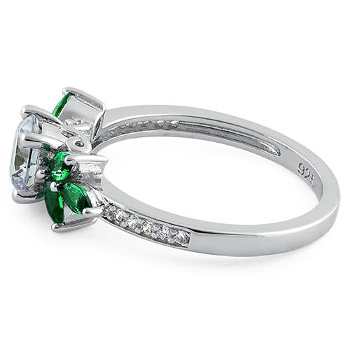 Sterling Silver Flower Leaves CZ Ring