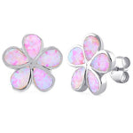 Sterling Silver Flower Pink Lab Opal Stud Earrings