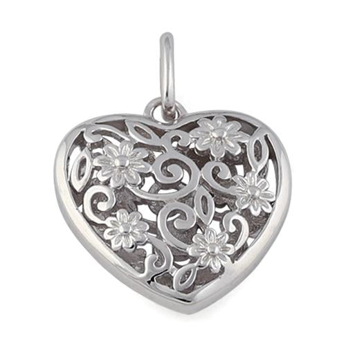 Sterling Silver Flowered Heart Pendant