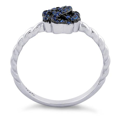 Sterling Silver Four Leaf Clover Heart Shaped Blue CZ Ring
