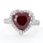Sterling Silver Garnet Heart Halo CZ Ring