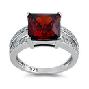 Sterling Silver Garnet Square CZ Ring
