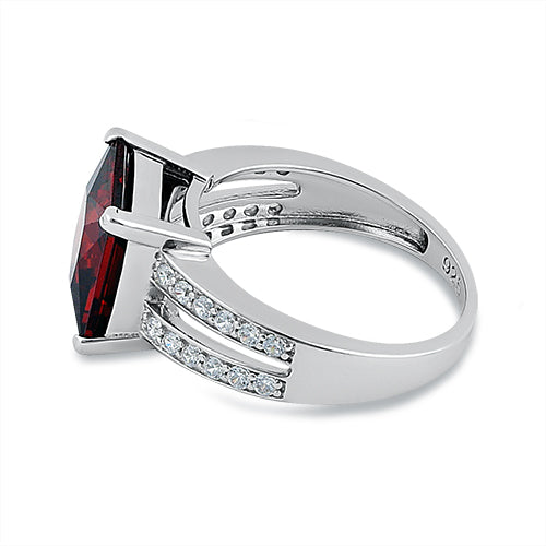 Sterling Silver Garnet Square CZ Ring