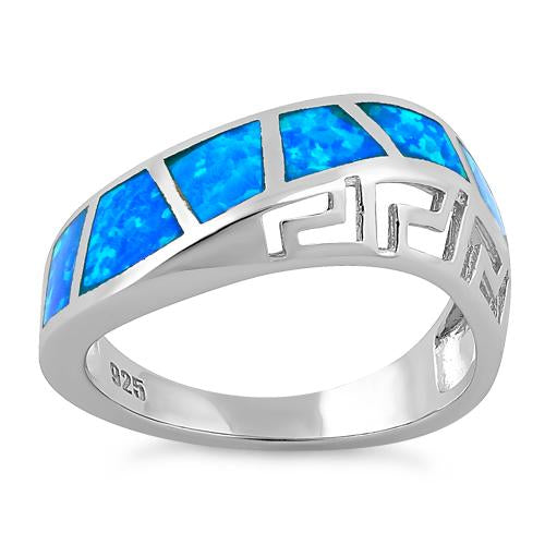 Sterling Silver Greek Pattern Lab Opal Ring