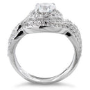 Sterling Silver Halo CZ Wedding Set Ring
