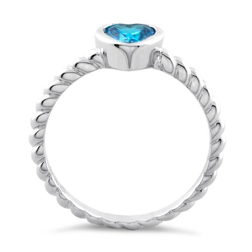 Sterling Silver Heart Blue Topaz CZ Ring