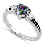 Sterling Silver Heart Rainbow Topaz CZ Ring