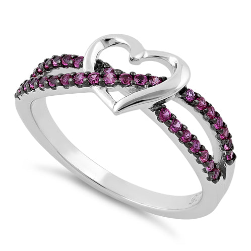 Sterling Silver Heart Ruby CZ Ring