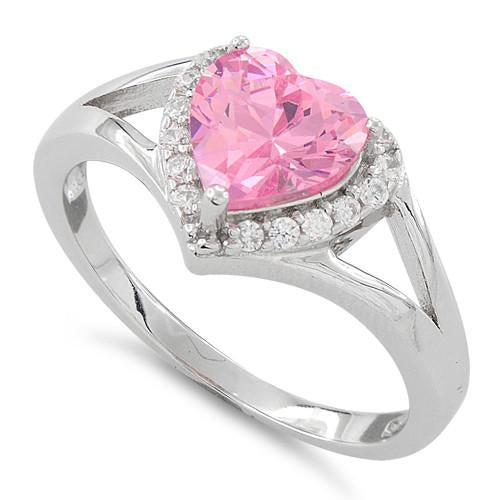Sterling Silver Heart Shape Pink CZ Ring - 3