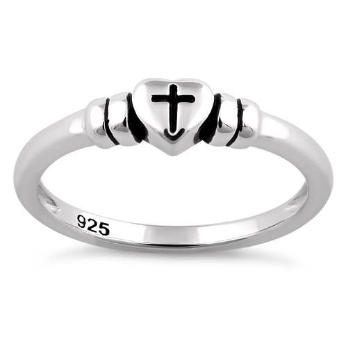 Sterling Silver Heart with Cross Ring