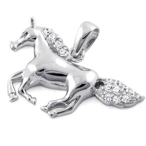 Sterling Silver Horse Clear CZ Pendant