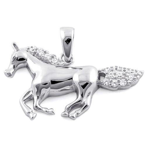 Sterling Silver Horse Clear CZ Pendant