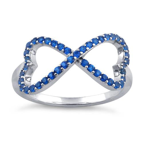 Sterling Silver Infinity Heart Blue Spinel CZ Ring