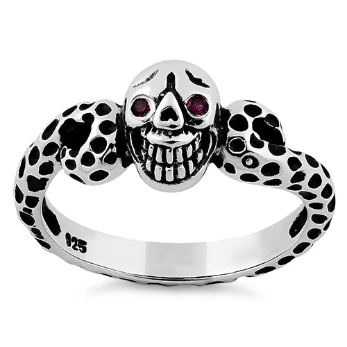 Sterling Silver Ladies Red Eyed Skull Ring