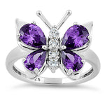 Sterling Silver Purple CZ Butterfly Ring