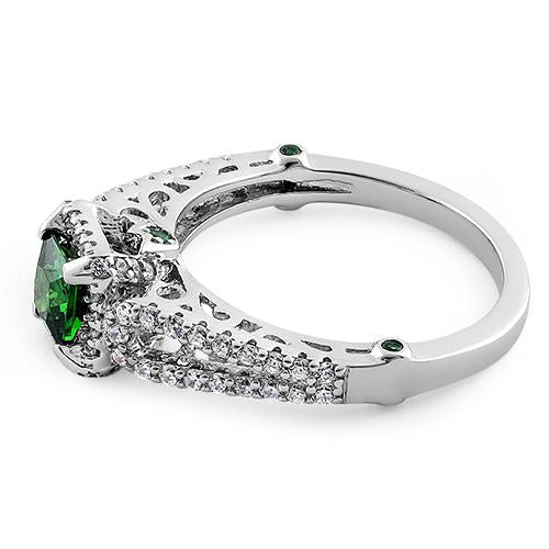Sterling Silver Lavish Princess Cut Emerald CZ Ring